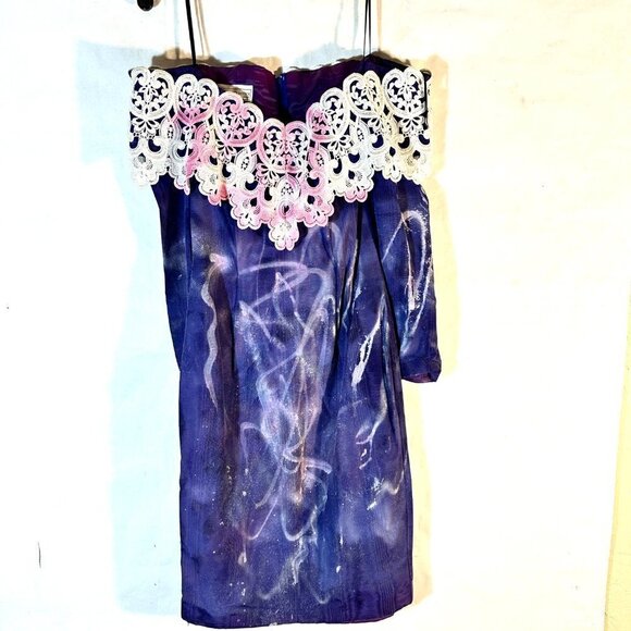 Jessica McClintock "Emily in Paris" Purple Lace Size 5  Gothic Prom Dress drip - Picture 3 of 7